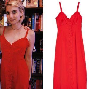 TOPSHOP Red Ruffle Button Down Slipdress